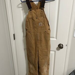 Boys Carhartt Tan insulated bib Workwear overalls